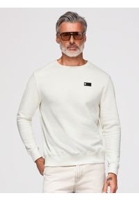 Ombre Clothing - Nierozpinana bluza męska dresowa z metalowym pinem – kremowa V2 - Rozmiar: L. Okazja: na co dzień. Kolor: kremowy. Materiał: dresówka. Wzór: jednolity. Styl: casual