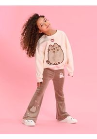 Sinsay - Spodnie flare z falbanami i naszywkami Pusheen - brązowy. Kolor: brązowy. Wzór: aplikacja