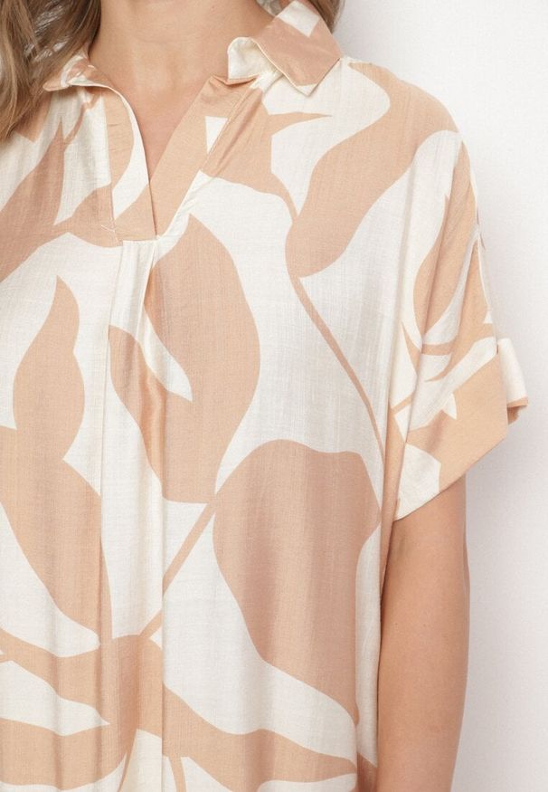 Born2be - Brązowa Sukienka Rozkloszowana z Bawełną w Abstrakcyjny Print Telanisa. Okazja: na co dzień. Kolor: brązowy. Materiał: bawełna. Wzór: nadruk. Typ sukienki: rozkloszowane. Styl: elegancki, casual