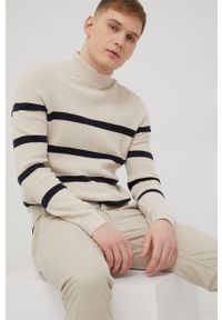 Tom Tailor sweter bawełniany męski kolor beżowy. Okazja: na co dzień. Kolor: beżowy. Materiał: bawełna. Styl: casual