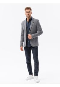 Ombre Clothing - Marynarka męska casual - granatowa V2 - Rozmiar: S. Okazja: na co dzień. Kolor: niebieski. Materiał: bawełna, poliester, dzianina. Wzór: kwiaty. Styl: casual #7