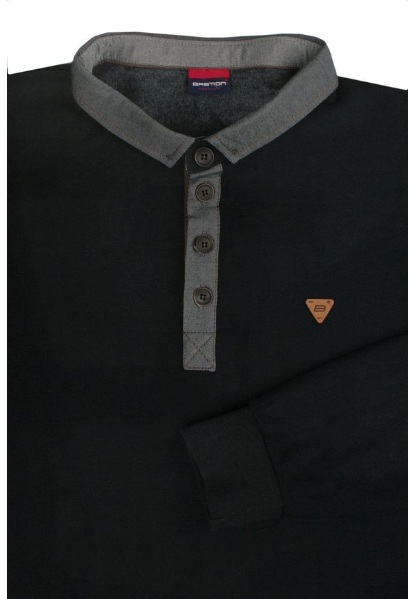 Bastion - Bluza Męska Czarna, Sweter z Kołnierzykiem na Guziki -BASTION. Kolor: czarny. Materiał: bawełna. Styl: klasyczny