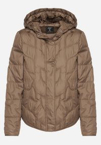 Born2be - Brązowa Przejściowa Kurtka z Oryginalnym Pikowaniem i Kapturem Aruvitte. Okazja: na spacer, na co dzień. Kolor: brązowy. Materiał: poliester, jeans. Styl: casual #3