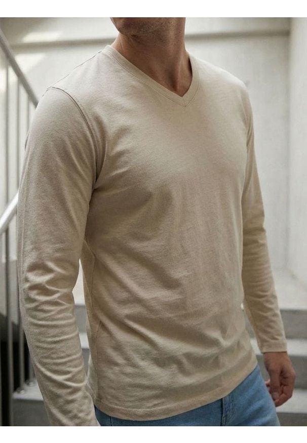 Sinsay - Bawełniana koszulka z długimi rękawami - kremowy. Kolor: kremowy. Materiał: bawełna. Długość rękawa: długi rękaw. Długość: długie