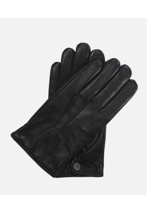 Kazar - Czarne rękawiczki męskie. Kolor: czarny. Materiał: skóra, materiał. Wzór: aplikacja. Sezon: zima. Styl: elegancki, klasyczny