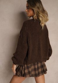 Renee - Brązowy Kardigan z Wełną o Kroju Oversize z Wiązanymi Kokardami Elearina. Typ kołnierza: kokarda. Kolor: brązowy. Materiał: wełna #5