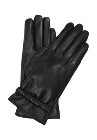 Ochnik - Czarne skórzane rękawiczki damskie ze ściągaczem. Kolor: czarny. Materiał: skóra. Styl: klasyczny