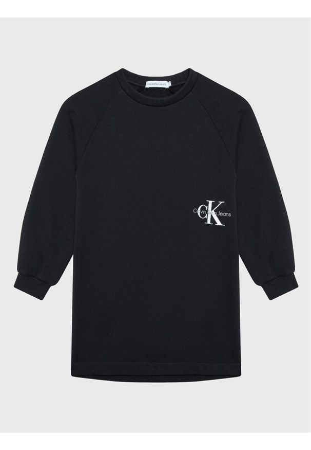 Calvin Klein Jeans Sukienka dzianinowa Monogram Off Placed IG0IG01567 Czarny Regular Fit. Kolor: czarny. Materiał: bawełna