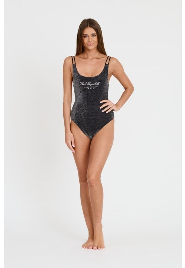 Karl Lagerfeld - KARL LAGERFELD Czarny damski jednoczęściowy strój kąpielowy Hotel Karl Lurex, Rozmiar S. Kolor: czarny