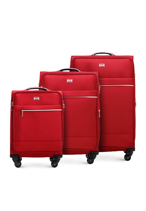 Wittchen - Zestaw walizek miękkich z błyszczącym suwakiem z przodu czerwony. Kolor: czerwony. Materiał: poliester. Styl: wakacyjny