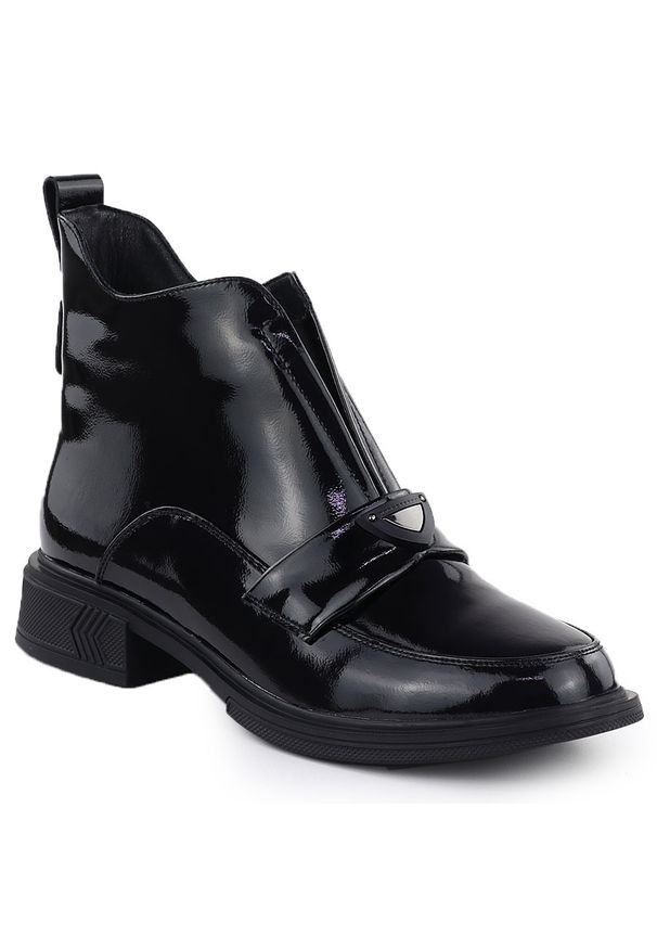 marka niezdefiniowana - Skórzane botki damskie lakierowane czarne Gino Fabiani 9284. Kolor: czarny. Materiał: skóra. Styl: elegancki