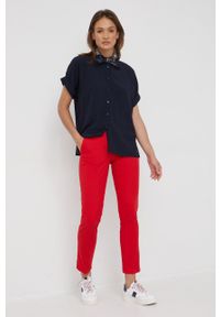 TOMMY HILFIGER - Tommy Hilfiger spodnie HAILEY damskie kolor czerwony fason chinos high waist. Stan: podwyższony. Kolor: czerwony