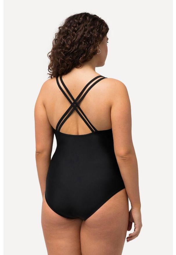 ULLA POPKEN - Damski Strój kąpielowy cekiny miękkie miseczki fiszbiny ramiączka z regulacją. Kolekcja: plus size. Kolor: czarny. Materiał: poliamid, materiał, elastan