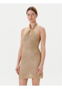 Guess Sukienka dzianinowa W5YK34 Z24F0 Złoty Slim Fit. Kolor: złoty. Materiał: wiskoza