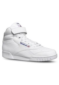 Buty do chodzenia męskie Reebok Exofit HI. Wysokość cholewki: za kostkę. Zapięcie: rzepy. Kolor: biały. Materiał: tkanina, materiał, skóra, syntetyk. Szerokość cholewki: normalna. Sport: turystyka piesza