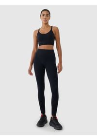 4f - 4F Legginsy treningowe bezszwowe damskie - czarne M/L. Stan: podwyższony. Kolor: czarny. Materiał: materiał, dzianina, syntetyk, włókno, elastan. Wzór: gładki, jednolity, ze splotem. Sport: fitness