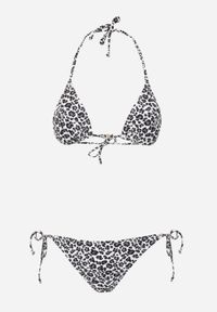 Renee - Biało-Szare Bikini z Wiązaniem Biustonosz i Majtki Figi Sheira. Kolor: biały. Wzór: motyw zwierzęcy, nadruk #6