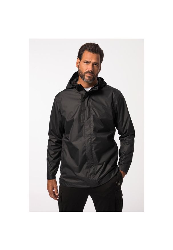 JAY-PI - Męska Kurtka przeciwdeszczowa wodoszczelna kaptur chowana w kieszeni. Kolekcja: plus size. Kolor: czarny. Materiał: poliester, materiał. Sport: turystyka piesza