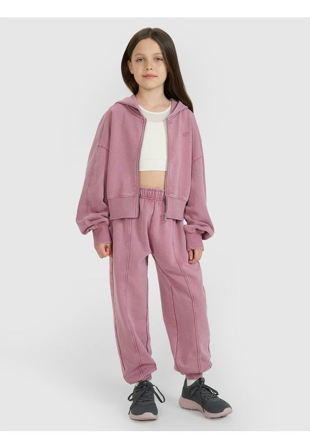 4f - 4F Bluza dresowa rozpinana z kapturem dziewczęca 4F JUNIOR x Anna Lewandowska - różowa 158 (12-13 lat). Okazja: na co dzień. Typ kołnierza: kaptur. Kolor: różowy. Materiał: dresówka. Wzór: gładki, haft, ze splotem. Sezon: lato. Styl: casual, sportowy