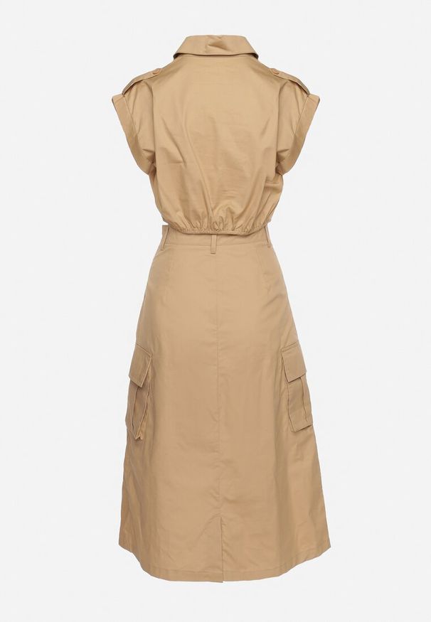 Born2be - Beżowy Komplet Utility z Krótką Koszulą Bez Rękawów i Spónicą z Kieszeniami Cargo Kelpa. Kolor: beżowy