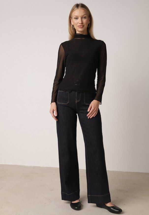 Born2be - Czarna Dopasowana Bluzka Golf z Siateczki z Długim Rękawem Gemlea. Okazja: na co dzień. Typ kołnierza: golf. Kolor: czarny. Materiał: jeans, materiał. Długość rękawa: długi rękaw. Długość: długie. Styl: casual, elegancki, klasyczny