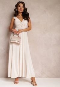 Renee - Beżowa Sukienka Maxi Bez Rękawów z Ozdobnym Marszczeniem na Biuście Eliphira. Kolor: beżowy. Długość rękawa: bez rękawów. Długość: maxi #3