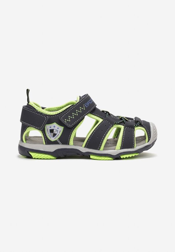 Born2be - Granatowo-Zielone Sportowe Sandały z Wkładką ze Skóry Naturalnej i Rzepami Docia. Zapięcie: rzepy. Kolor: niebieski. Materiał: skóra. Styl: sportowy