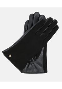 Kazar - Czarne rękawiczki damskie. Kolor: czarny. Materiał: zamsz, skóra. Sezon: zima. Styl: klasyczny, elegancki