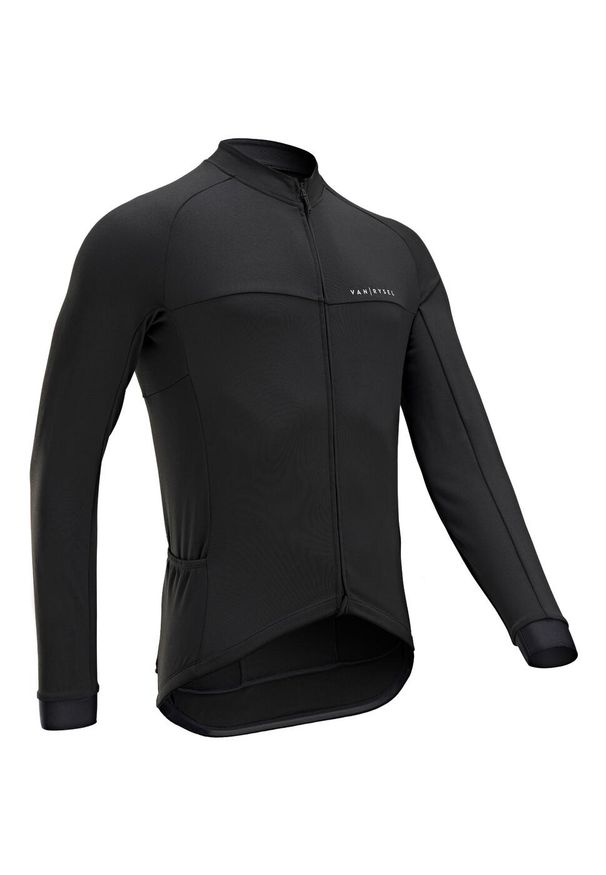 VAN RYSEL - Bluza rowerowa Triban RC100 długi rękaw. Kolor: czarny. Materiał: polar, materiał, poliester, elastan. Długość rękawa: długi rękaw. Długość: długie. Sport: kolarstwo
