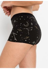 bonprix - Bokserki damskie z bawełną (4 pary). Kolor: czarny. Materiał: bawełna. Wzór: gładki, nadruk #3