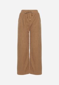Born2be - Ciemnobeżowe Szerokie Spodnie z Wysokim Stanem Wiązane Sznurkiem Cosetta. Okazja: na co dzień. Stan: podwyższony. Kolor: beżowy. Styl: elegancki, casual #7