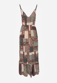Renee - Zielona Wiskozowa Sukienka o Kopertowym Kroju w Print Patchwork Grehan. Kolor: zielony. Materiał: wiskoza. Długość rękawa: na ramiączkach. Wzór: nadruk. Typ sukienki: kopertowe. Styl: boho, wakacyjny. Długość: maxi #2