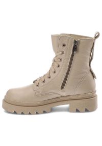 Beżowe Botki Pollonus Skórzane Ocieplane Buty Damskie. Kolor: beżowy. Materiał: skóra. Szerokość cholewki: normalna. Sezon: zima #4