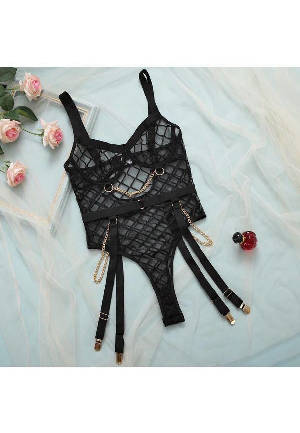 Intica - Body damskie z geometrycznymi przeszyciami eleganckie na co dzień i specjalne okazje Louwra. Kolor: czarny. Materiał: materiał. Wzór: geometria