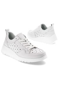 Białe Półbuty S.Barski Modne Obuwie Damskie. Kolor: biały. Materiał: skóra. Obcas: na platformie. Sport: turystyka piesza #3