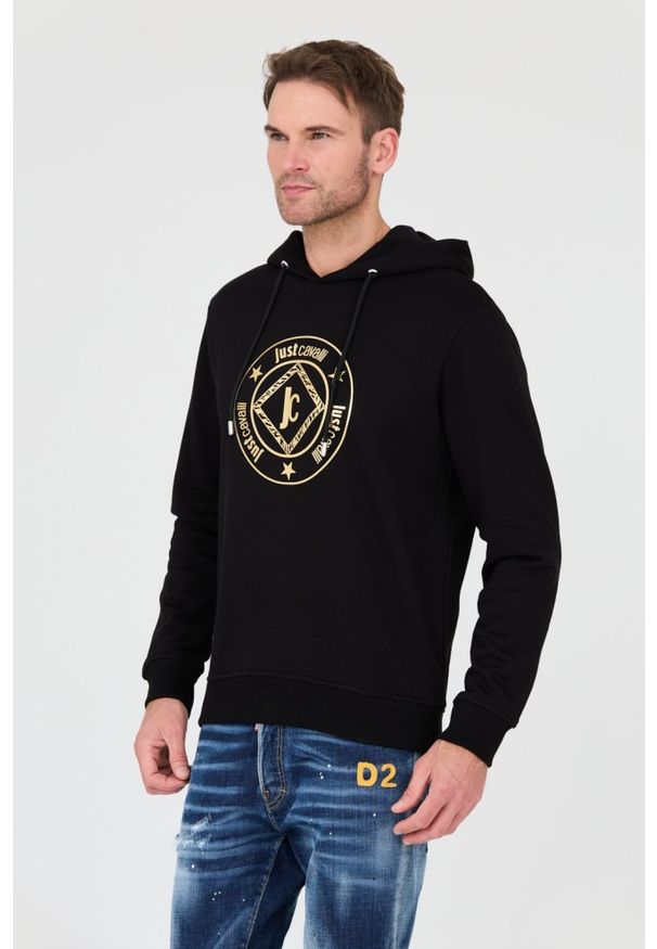 Just Cavalli - JUST CAVALLI Czarna męska bluza z kapturem Fiche Gold, Rozmiar M. Typ kołnierza: kaptur. Kolor: czarny