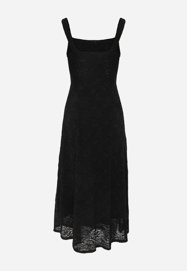 Born2be - Czarna Taliowana Sukienka Koktajlowa z Koronki Ashelis. Kolor: czarny. Materiał: koronka. Długość rękawa: na ramiączkach. Wzór: koronka. Styl: wizytowy