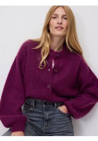 Reserved - Kardigan z wełną - ciemnofioletowy. Kolor: fioletowy. Materiał: wełna #1