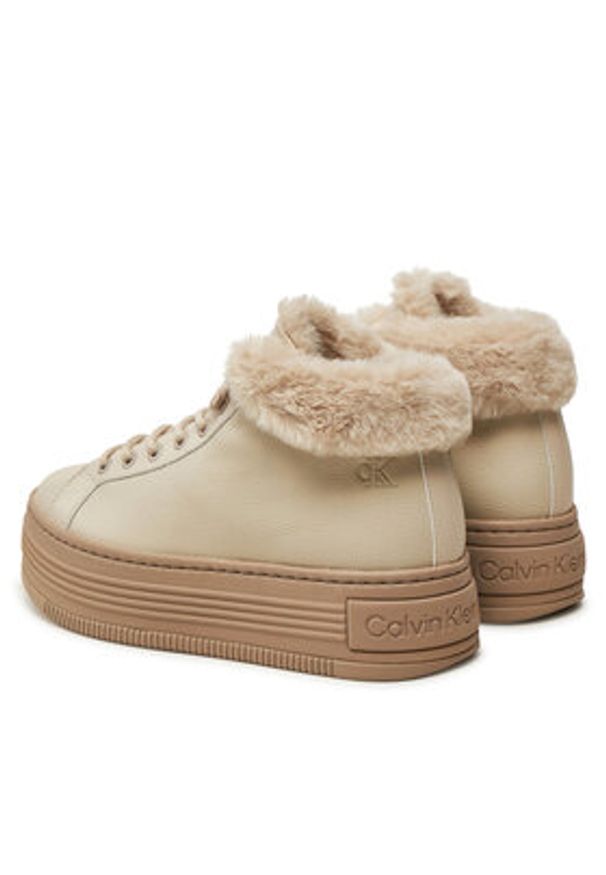 Calvin Klein Jeans Botki Bold Platf Low Laceup Mg YW0YW01590 Beżowy. Kolor: beżowy. Materiał: skóra