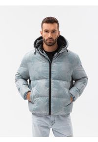 Ombre Clothing - Kurtka męska puffer - jasnoniebieska V1 - Rozmiar: L. Kolor: niebieski. Materiał: materiał, poliester. Sezon: zima. Styl: sportowy #1