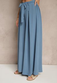 Renee - Niebieskie Spodnie z Bawełną o Szerokim Kroju High Waist z Paskiem Iveleldi. Stan: podwyższony. Kolor: niebieski. Materiał: bawełna. Styl: elegancki #5