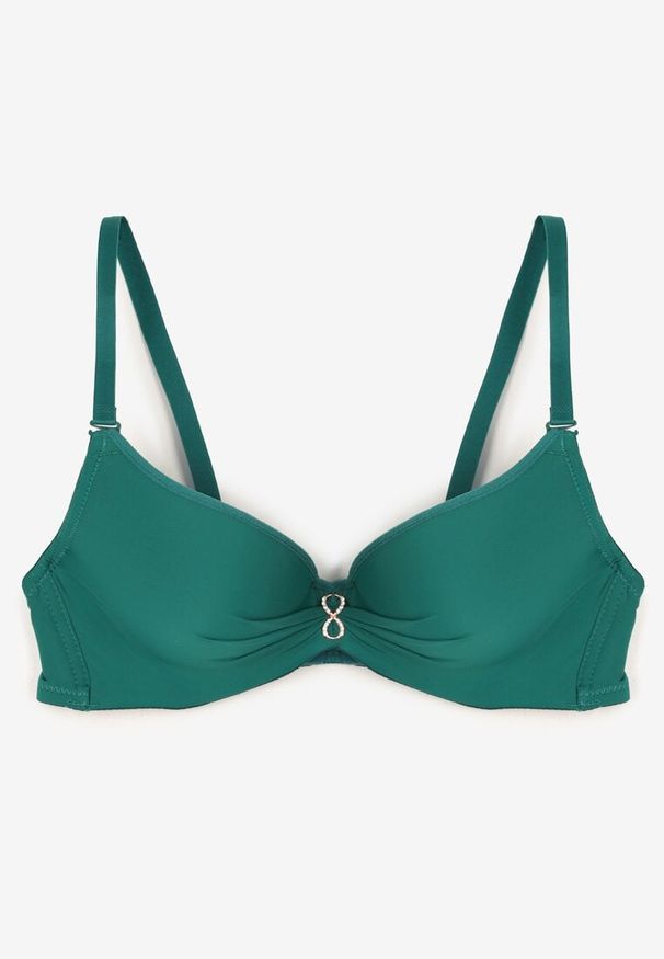 Born2be - Zielony Biustonosz Ozdobiony Cyrkoniową Aplikacją Ezonlle. Kolor: zielony. Wzór: aplikacja