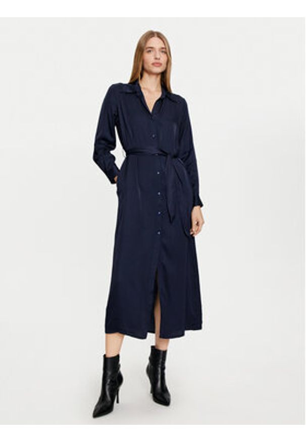 Haveone Sukienka koszulowa AWG-M017 Granatowy Regular Fit. Kolor: niebieski. Materiał: wiskoza. Typ sukienki: koszulowe