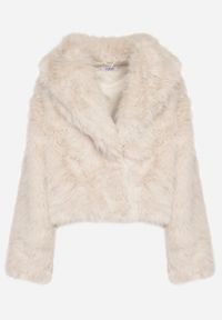 Born2be - Beżowa Kurtka Futrzana z Ozdobnym Kołnierzem Wedoria. Okazja: na co dzień. Kolor: beżowy. Materiał: futro. Styl: casual #4