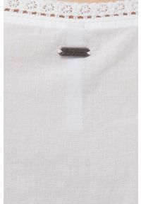 Pepe Jeans sukienka bawełniana kolor biały mini rozkloszowana. Kolor: biały. Materiał: bawełna. Długość rękawa: krótki rękaw. Wzór: haft. Typ sukienki: rozkloszowane. Długość: mini #4