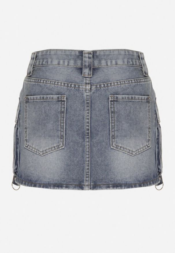 Born2be - Niebieska Bawełniana Spódnica Jeansowa z Ozdobnymi Paskami Tirimi. Okazja: na co dzień. Kolor: niebieski. Materiał: bawełna, jeans. Wzór: paski. Styl: casual, klasyczny
