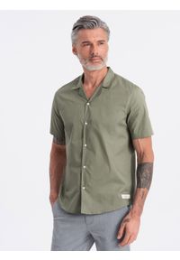 Ombre Clothing - Koszula męska z krótkim rękawem i kubańskim kołnierzem - khaki V4 - Rozmiar: XXL. Okazja: na co dzień. Kolor: brązowy. Materiał: tkanina, bawełna. Długość rękawa: krótki rękaw. Długość: krótkie. Wzór: gładki, jednolity. Sezon: lato. Styl: klasyczny, casual #7