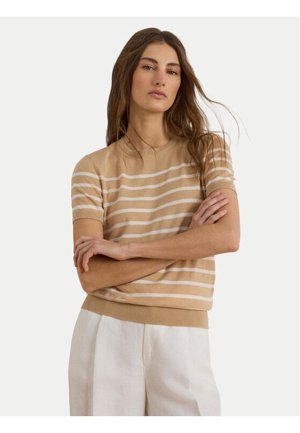 Lauren Ralph Lauren - LAUREN RALPH LAUREN T-Shirt Eyelah 200P13973002 Beżowy Regular Fit. Kolor: beżowy. Materiał: syntetyk