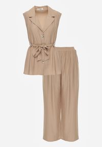 Born2be - Beżowy Komplet z Topem o Fasonie Kamizelki z Paskiem i Szerokimi Spodniami z Wiskozą Zarinesh. Kolor: beżowy. Materiał: wiskoza #4