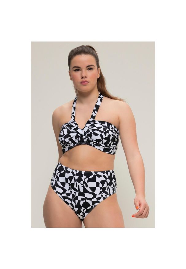 ULLA POPKEN - Damskie Figi od bikini wysoki stan nadruk graficzny. Stan: podwyższony. Kolekcja: plus size. Kolor: czarny. Materiał: elastan, poliamid, materiał. Wzór: nadruk
